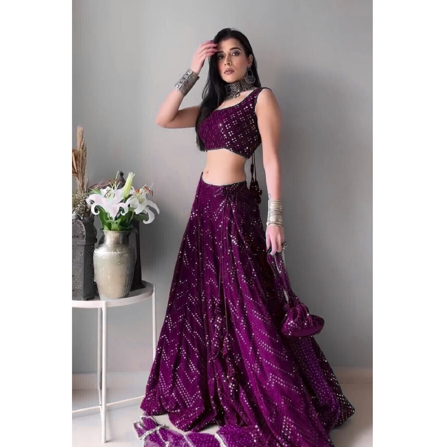 Purple Embroidered Tapeta Heavy Work Lehenga Choli With Dupatta